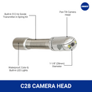 C28 camera head with labeled features on a white background