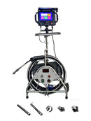Cleaning inspection camera system with monitor and cable reel on a white background
