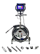 Cleaning inspection camera system with monitor and cable reel on a white background