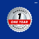 One-year warranty badge on a blue background