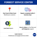 Forbest Service Center advertisement with icons and text on a white background