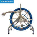 Blue sewer cable & reel with metal frame on a white background, labeled 'HD Product'.