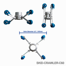 Skid-crawler mechanism with blue wheels and metal frame on a white background, labeled 'SKID-CRAWLER-C60'.