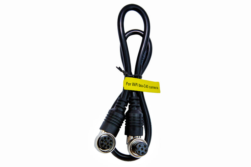 Black cable with connectors on a white background
