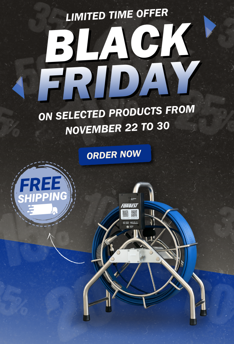 Black Friday promotional poster with a product reel and free shipping offer on a dark background.