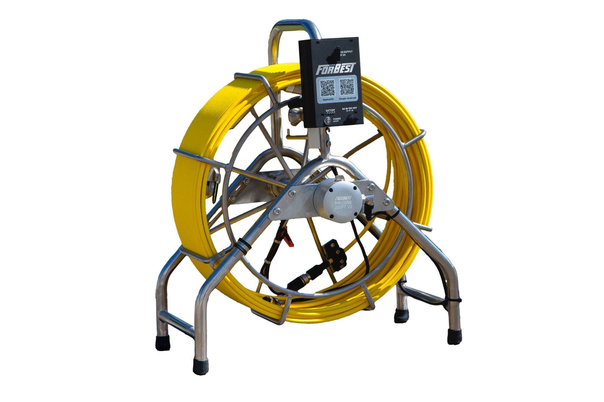 Yellow cable & reel with the wifi box on a white background