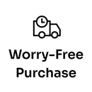 Icon of a truck with a clock and text 'Worry-Free Purchase' on a white background