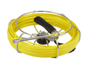 Yellow cable with a reel and black handle on a white background